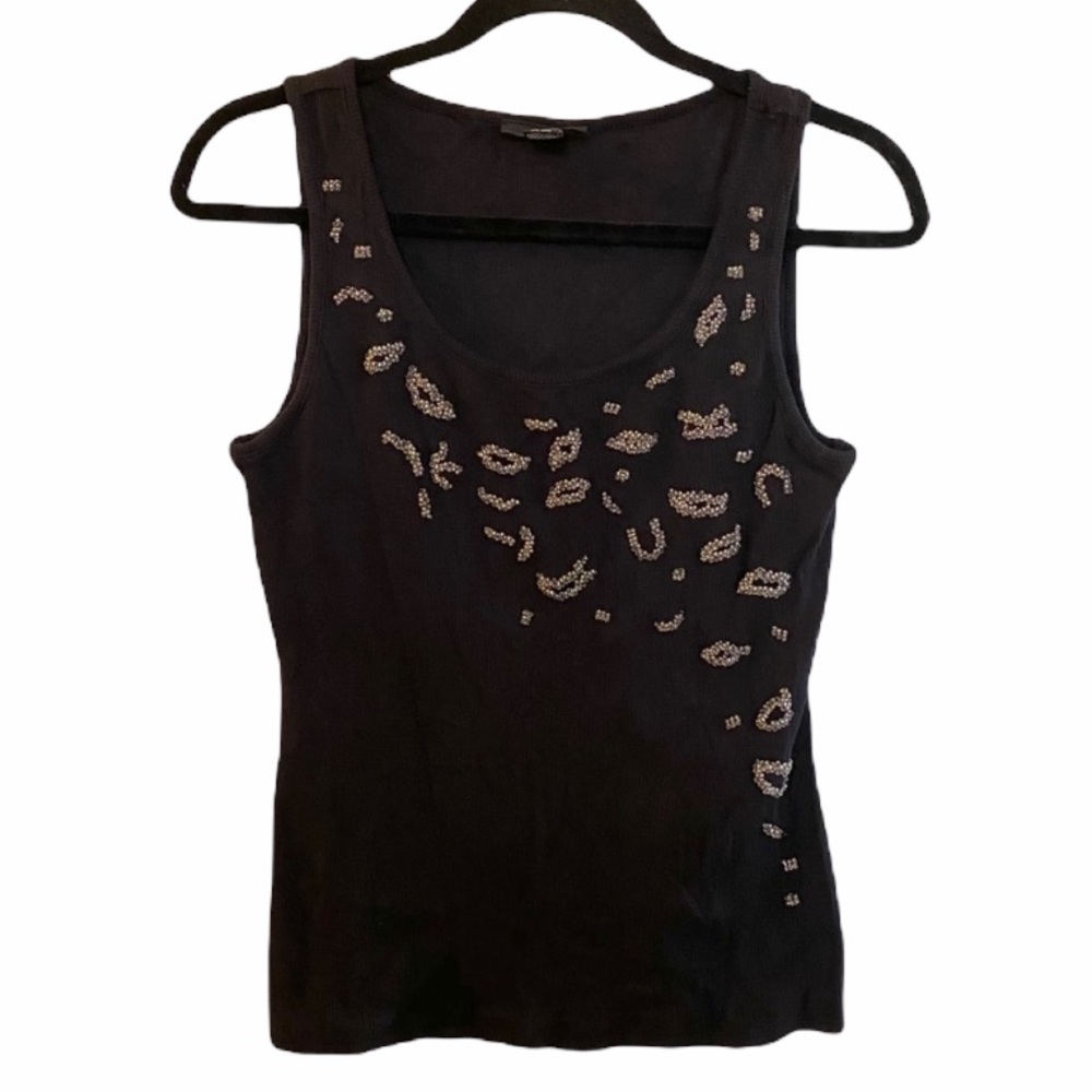 Alfani Petite - Size: LP | Black Ribbed Rhinestone Tank Top